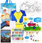 69 Pack Kids Paint Set, Shuttle Art Art Set for Kids with 30 Colours Acrylic Paint, Wood Easel, Canvases, Painting Pad, Brushes, Palette, Smock & Storage Gag, Complete Paint Set for Kids