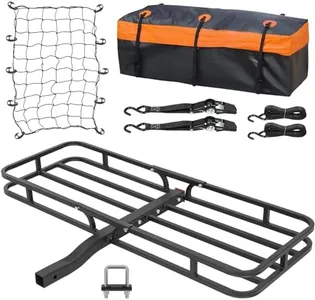 WEIZE 53" x 19" Hitch Mount Cargo Carrier, 500 Lbs Heavy Duty Hitch Cargo Basket with Waterproof Bag, Net, Strap, Tightener & 2" Hitch Shank for Car SUV Traveling Camping, Steel Construction