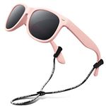 RIVBOS Kids Sunglasses Polarized UV Protection Flexible Rubber Glasses Shades with Strap for Boys Girls RBK004, Rbk004-2 Light Pink, Medium