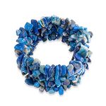 Blue Lapis Lazuli Chip Stone Wide Chunky Cluster Multi Strand Stretch Bracelet for Women