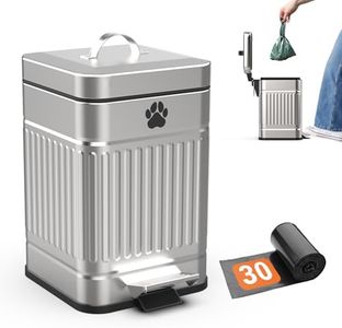 Pupzle Small Dog Poop Trash Can Outside, 1.3 Gal Metal Dog Waste Trash Can, Small Poop Bucket Outdoor with Lid, Pet Waste Container, Poo Container Bin Waterproof Backyard Odor Control, 30 Bags