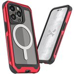 Ghostek ATOMIC slim iPhone 14 Plus Phone Case with MagSafe Magnetic Ring and Clear Back Design Tough Heavy Duty Aluminum Metal Bumper Non-Slip Grip Cover Designed for 2022 Apple iPhone14+ (6.7") (Red)