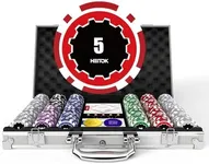 Poker Chips with Denominations, 300-pcs 11.5g Weighted Numbered Casino Chips Set, 5 Dice, 2 Decks with Compact Aluminum Case for Texas Hold'em, Blackjack, Age 8 and Plus