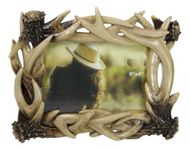 Ebros Rustic Intertwined Stag Deer Antlers Picture Frame with Easel Back for 4"X6" Photo Vertical Or Horizontal Display Hunters Deers Antler Racks Cabin Lodge Cottage Log Home Decorative Accent