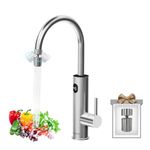 Briwellna Fast Heating Tap Water Heater, Stainless Hot Water Tap with Digital Display, 360 Degree Rotate Cold and Universal Nozzle, Flexible and Convenient,Electric Heating Tap (Silver)