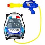 Quickdraw 14'' Kids Water Gun Backpack Police Car Pump Action Soaker Pistol Squirt Gun, Blue, White (ZH233134)