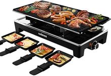 CUSIMAX Raclette Grill Electric Grill Table, Portable 2 in 1 Korean BBQ Grill Indoor & Cheese Ractlette, Reversible Non-stick plate, Crepe Maker with Adjustable temperature control and 8 Paddles