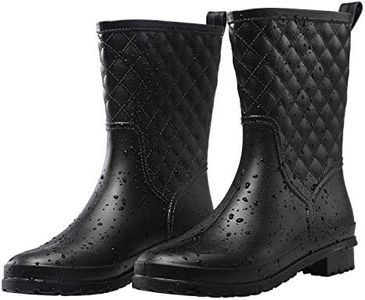 Petrass Women's Black Waterproof Rain Boots Mid Calf Lightweight Cute Rain Booties Fashion Outwork Comfy Garden Shoes Black Size: 9 US