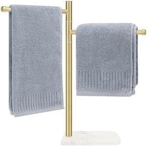 Winmien Standing Hand Towel Holder, Hand Towel Stand with Marble Base, 304 Stainless Steel Towel Rack with 2 Swivel Arm, Countertop Stand Towel Ring Towel Bar for Bathroom (Gold)