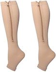 Cheeroyal Compression Socks with Zipper, Knee High 15-20 mmHg Compression Socks for Women Men, Open Toe Support Socks for Varicose Veins, Edema, Recovery, Pregnant (3XL, skin)