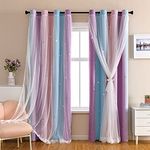 Dream Star Blackout Curtains for Kids Rooms Girl Princess Curtain for Daughter Bedroom Window (Pink Purple, W52 X L63)