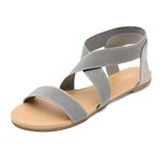 DREAM PAIRS ELATICA-6 Women's Elastic Ankle Strap Flat Sandals GREY Size 11 US/ 9 UK