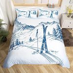 Tbrand Skier Comforter Cover Winter Ski Board Duvet Cover Super King Size Downhill Snow Mountain Sketch Bedding Set Extreme Hobby Skiing Sport Quilt Cover For Kids Boys Girls With 2 Pillow Cases Blue