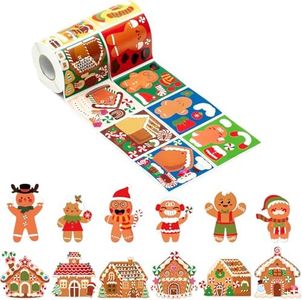 Haooryx 600pcs Christmas Gingerbread Man and House Scene Sticker Rolls Make Your Own Gingerbread House & Gingerbread Man Decals DIY Art Craft Winter Christmas Birthday Party Supply