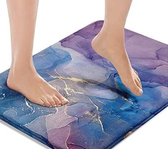 Britimes Blue Purple Bath Mat,Marble Texture Abstract Bathroom Rugs No Silp,Colorful Modern Art Washable Cover Floor Rug Carpets Floor Mat Bathroom Decorations 18x30 Inches for Kitchen Bedroom