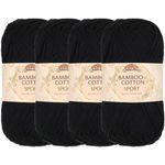 JubileeYarn Bamboo Cotton Sport 4 Ply Yarn - 50g/Skein - Midnight Black - 4 Skeins