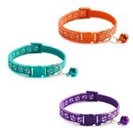 Litvibes Cat Collars Set of 3 with Bell,Kitten and Small Dogs Soft Adjustable Collar Safe,Solid and Breakaway for Cats and Puppies,Cute Kitty Neckband with Paw Print- (Orange,Turquoise,Purple)