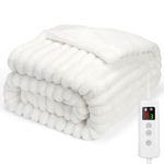 PROALLER Heated Blanket Electric Throw Thick Striped 160x130CM, 10 Levels &1-9H Timer Auto-Off, Machine Washable, Soft Flannel Sherpa Full Body Warming, Sofa Bed Office Use, Heating Blanket