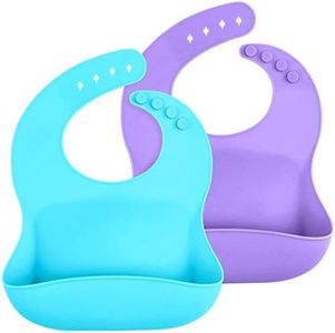 WeeSprout Silicone Baby Bibs - Set of 2 Silicone Bibs for Babies & Toddlers, Easy to Clean, Soft & Comfortable Silicone Bib, Wide Pocket Food Catcher, Adjustable Baby Bib