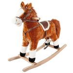 Kids Plush Ride-On Rocking Horse, Ride-On Pony with Wooden Base, Animated Rocking Horse