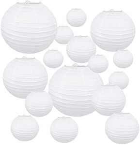 16pcs Paper Lanterns, White Round Paper Lanterns 4" 6" 8"10"12" Hanging Decorations Ball Lanterns Lamps for Parties, Garden, Family Celebrations, Weddings, Birthday, Christmas Party Decorations