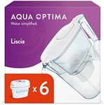 Aqua Optima Liscia Filter Jug & 6 x 30 Day Evolve+ Water Filter Cartridges, 2.5 Litre Capacity, for Reduction of Microplastics, Chlorine, Limescale and Impurities, White