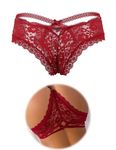 ohmydear Women's Plus Size Sexy Lace Thong Floral Underwear Criss Cross Bikini Panties Tangas Briefs Red