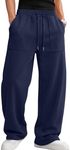 EFAN Mens Wide Leg Sweatpants Baggy Pants with Patch Pockets Navy Blue M