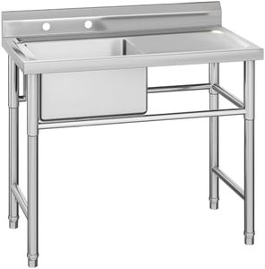 GAOMON Free Standing Utility Single Bowl Kitchen Sink with Workbench, Prep Commercial Sink Station for Restaurant, Laundry Room, Garage, Laundries, 37 * 30.3 * 23.6 IN