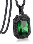 Bandmax Mens Green Stone Necklace Black Chain Pendant with Green Lighting Crystal Shining Cubic Zirconia Charm Hip Hop Biker Necklace for Men Women