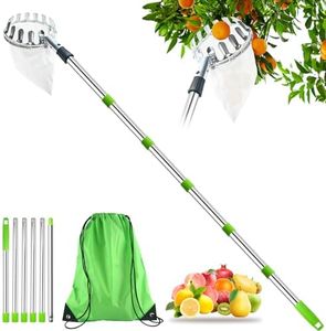 LINSOCLE 2.6m Kirschenpflücker, Apfelpflücker mit Teleskopstiel, Obstpflücker für Kirschen, Obstpflücker Teleskop, Pflückhilfe für Obst mit Leichter Edelstahl, Diameter 16cm