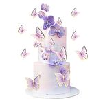 Blumomon 30Pcs Lively 3D Butterfly Cake Topper Decorations Purple Gold Edge Mixed Size Butterfly Cupcake Picks for Girls Women's Happy Birthday Wedding Party Cake Wall Party Food Decorations