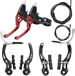 Lomodo 6 Pieces Bicycle Brake Accessories Including 2 Pack Aluminium Alloy Brake Levers (2.2 cm in Diameter) and 2 Pair V Brake Set and 2 Pack Brake Wire for Mountain/Road/MTB Bike(Red)