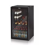 Swan 80L Glass Fronted Under Counter Beer and Drinks Fridge, 3 Shelves, Interior Light, Adjustable Thermostat, Reversible Door and Adjustable Feet, E Energy Rated, Black, SR12030BN