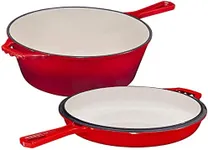 Bruntmor 2 in 1 Enameled cast iron pot with lid, 5QT Cast Iron Dutch Oven & Skillet Combo, Enameled Cast Iron Cookware with Lid, Perfect for Braising, Casseroles and Slow Cooking - Red