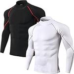 Holure Men's (Pack of 2) Compression Long Sleeve Turtleneck Winter Sports Baselayer T-Shirts Tops Black/White07-XL