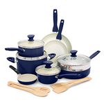 GreenPan Rio 16 Piece Cookware Set, PFOA and PFAS-Free, Healthy Ceramic Nonstick, Dishwasher Safe Easy Clean Durable Performance, Blue