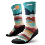 Outway Head in the Clouds Crew Socks, Moisture-Wicking Athletic Calf Socks with Arch Support for Men and Women, Colorful Design, Size S/M