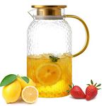 YankMooM 1.6 L Water Jug with 304 Stainless Steel Lid,Clear Glass Water Pitcher Heat Resistant Pitcher,Glass Jug Milk Jug for Juice Iced Tea Hot Cold Water