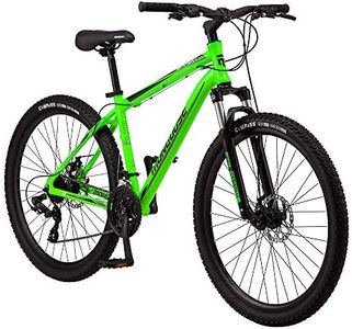 Mongoose Switchback Trail Hardtail Mountain Bike for Adult Men Women, Front Suspension, 21-Speed, 27.5-Inch Wheels, Mechanical Disc Brakes, Large Frame, Neon Green