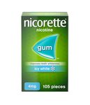 Nicorette Icy White 4mg Gum (105 Pieces), Discreet and Fast-Acting Nicotine Gum With Teeth Whitening Properties, Stop Smoking Aid to Help You Quit For Good, Chewing Gum