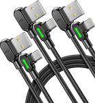 iPhone 60W charging cable LED USBCharging Cable 90 Degree Nylon Braided Charger Cord Gaming Charging/Sync iPhone 16 pro max 15 iPad Galaxy S24 (3 Pack, Black, 6.6FT/2M) (USB-A to C)