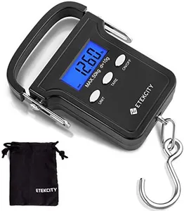 Etekcity Fishing Scale with Backlit LCD Display, 110lb/50kg Digital Electronic Hanging Hook Scale with Batteries and Carry Pouch Included, Black, Non-Slip Handle