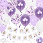 Happy Birthday Banner, Purple Birthday Decoration, 16 Pcs 12in Happy Birthday Balloons with 2 Ribbons for Men Women Girls and Boys Birthday Party Decoration