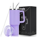 Livole 40oz Tumbler with Handle, 1200ml Leakproof Vacuum Travel Mug for Cold Hot Drink, Insulated Coffee Cup with Straw and Lid, Stainless Steel Water Bottle for Travel, Camping, Sports, Light Purple