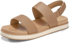 Coutgo Womens Flat Sandals Comfortable Arch Support Adjustable Double Strap Lightweight Summer Platform Sandals, Almond, Size 10