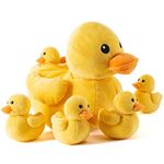 Prextex Duck Family Adventure Plush with 5 Cute Baby Ducklings, 6pcs Playset, Fluffy Cuddly Duck Stuffed Animal, Yellow Duck Soft Toy, Great Gift, Stocking Fillers for Kids Decor