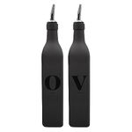 2PCS Olive Oil and Vinegar Dispenser Set, 17Oz Olive Oil Dispenser Bottle for Kitchen with Funnel for Easy Refill, Matte Black Glass Oil Bottle with Stainless Steel Pourers, Unique Kitchen Gadgets