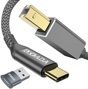 USB C Printer Cable 15ft, AkoaDa USB B To USB C Cable Compatible With MIDI, Piano, MacBook Pro, iPad Pro, HP Canon Printers, Lexmark, Brother, Xerox, MacBook Air And More Type-C Devices/Laptops (Grey)