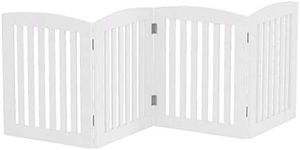 HelloFurniture Freestanding Pet Dog Gate Wooden 4 Panel Barrier Security Gate Door Fence White